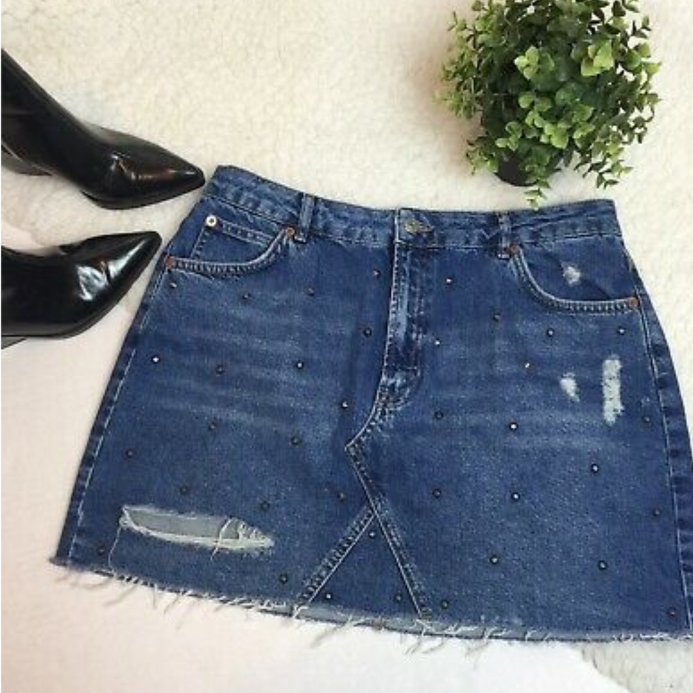 Topshop Distressed Studded Mini Skirt